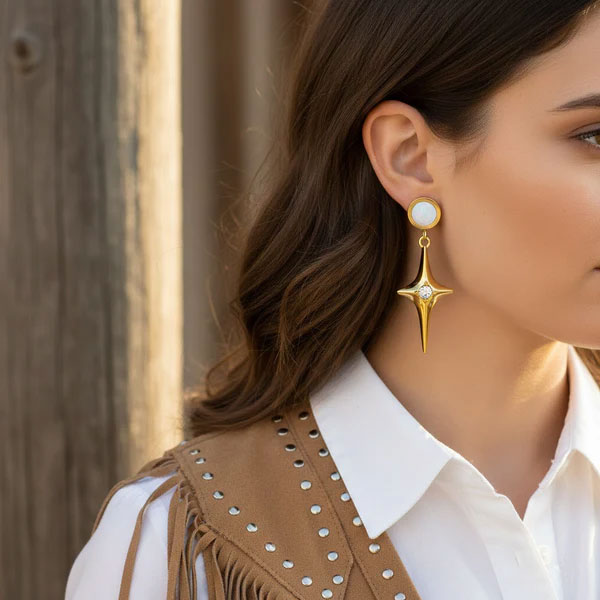 Celestial North Star Drop Earrings with Mother of Pearl