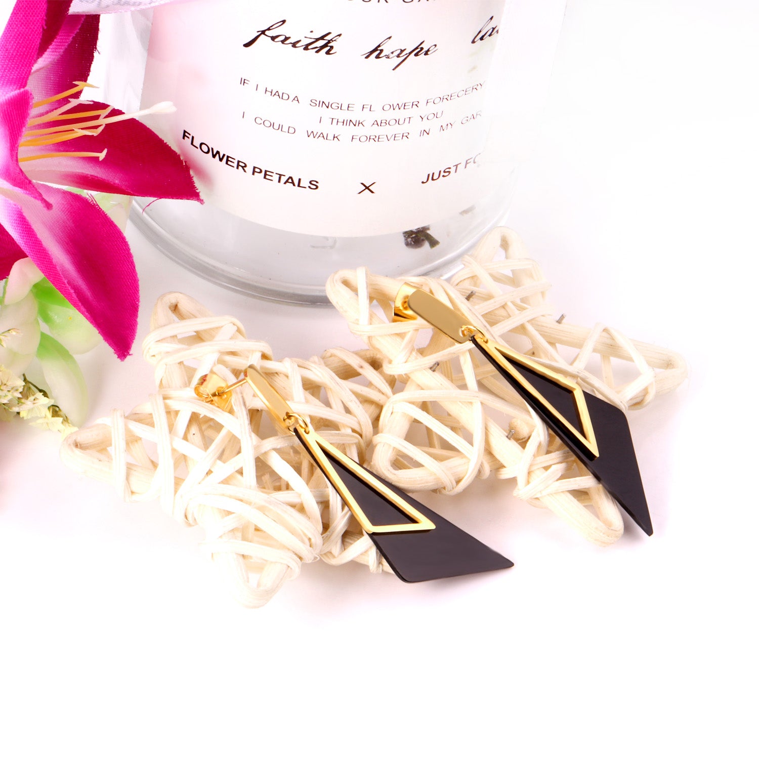 Asymmetric Triangle Drop Earrings in Black & Gold