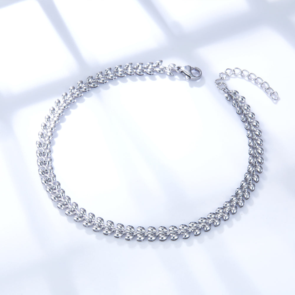 Silver Laurel Leaf Anklet