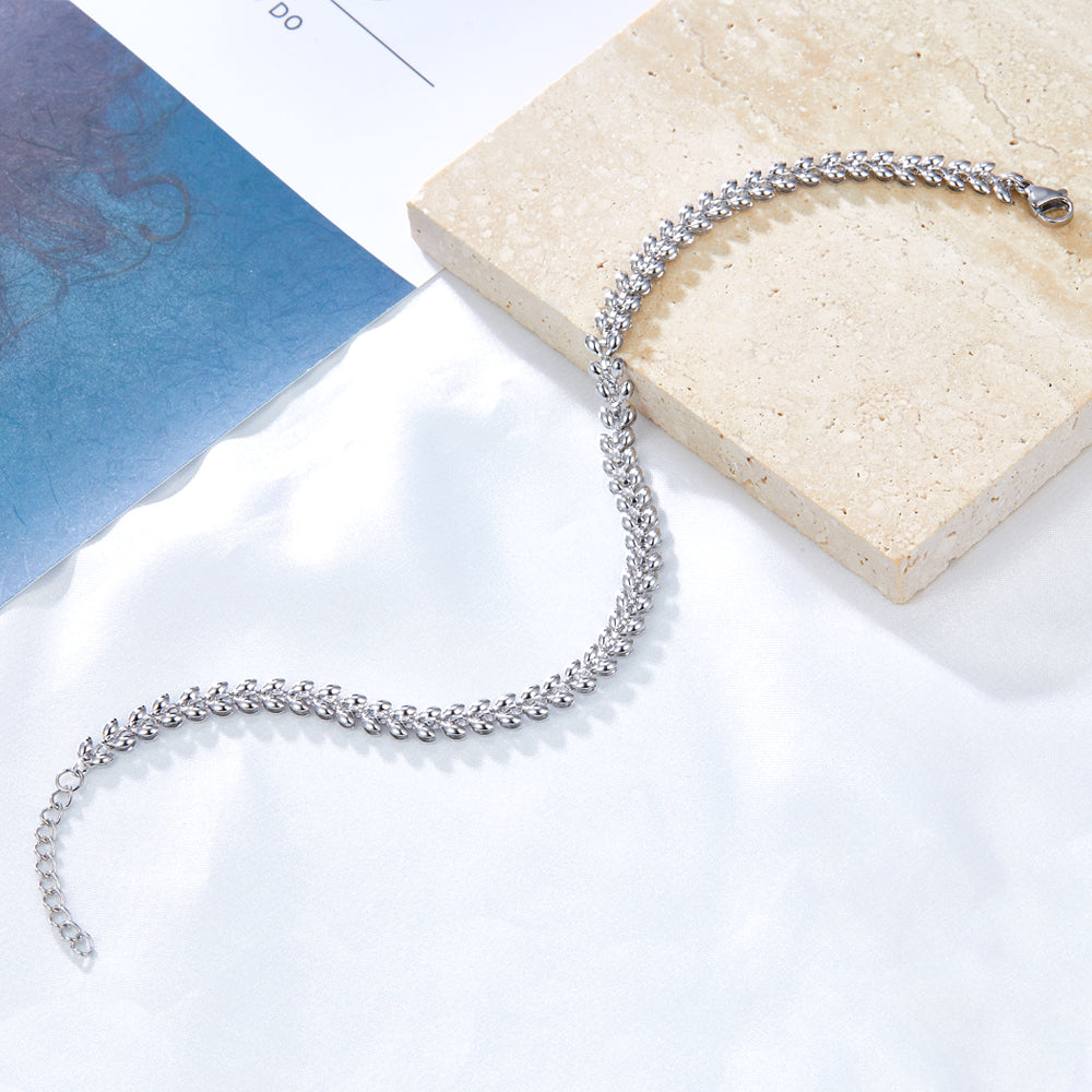 Silver Laurel Leaf Anklet