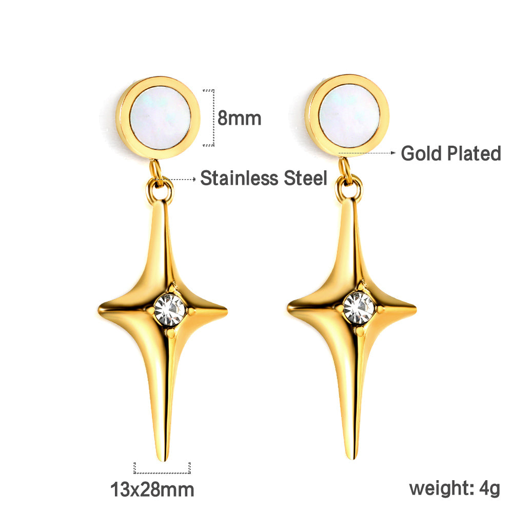 Celestial North Star Drop Earrings with Mother of Pearl