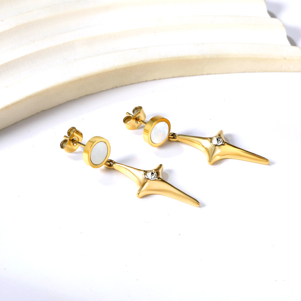 Celestial North Star Drop Earrings with Mother of Pearl