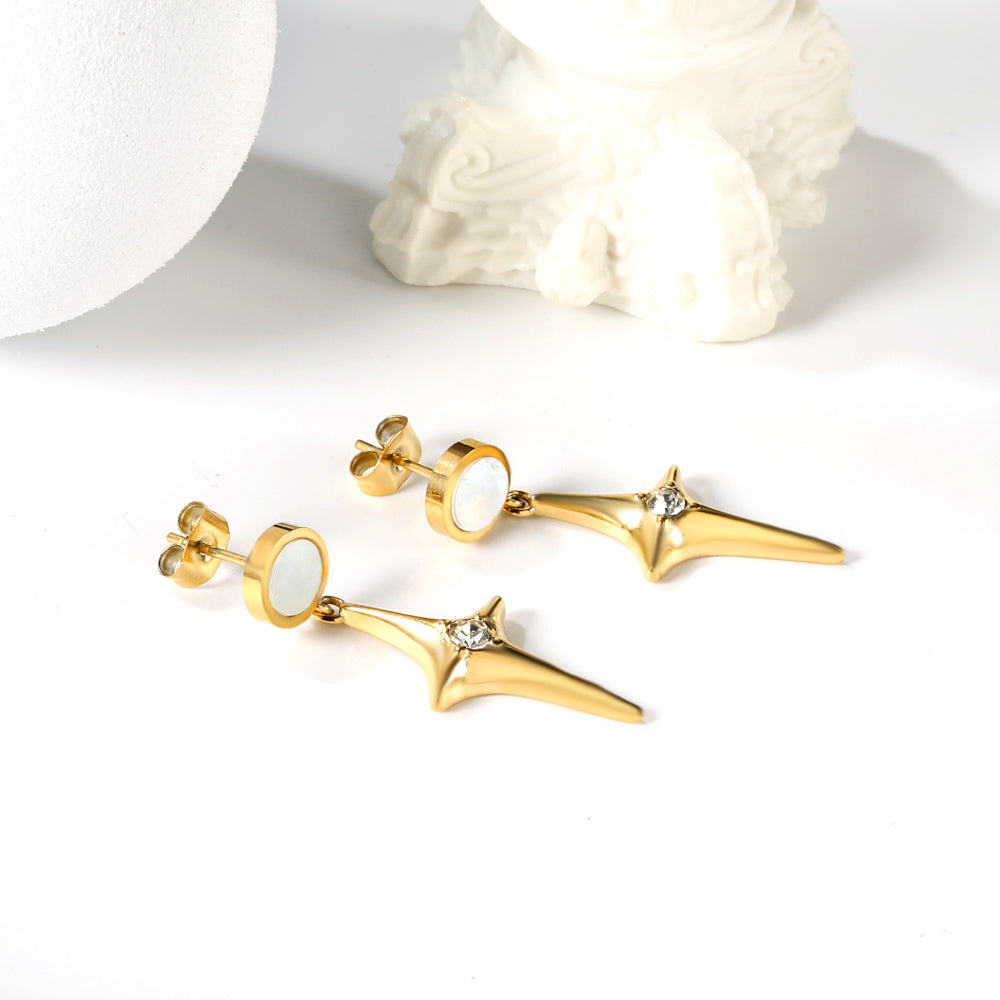 Celestial North Star Drop Earrings with Mother of Pearl