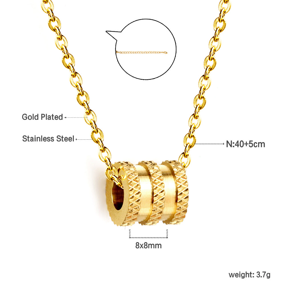 Textured Triple-Band Barrel Pendant Necklace