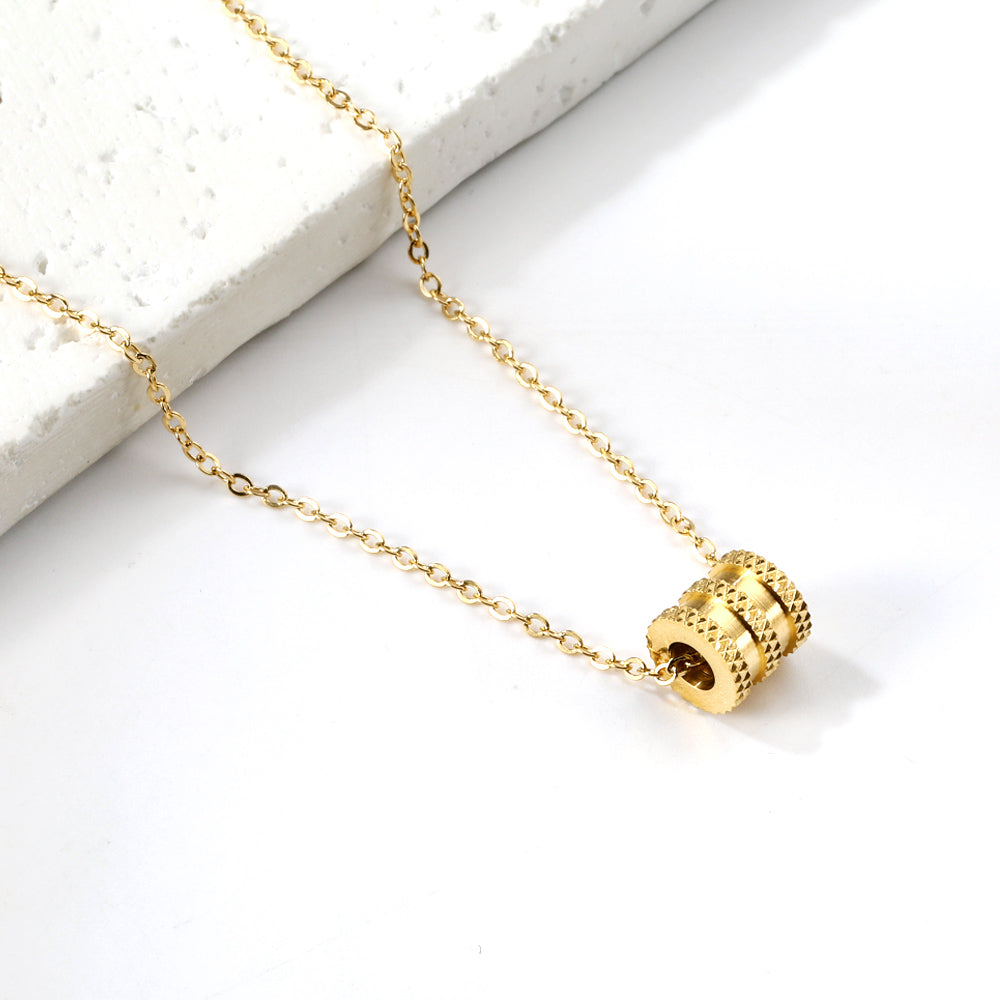 Textured Triple-Band Barrel Pendant Necklace