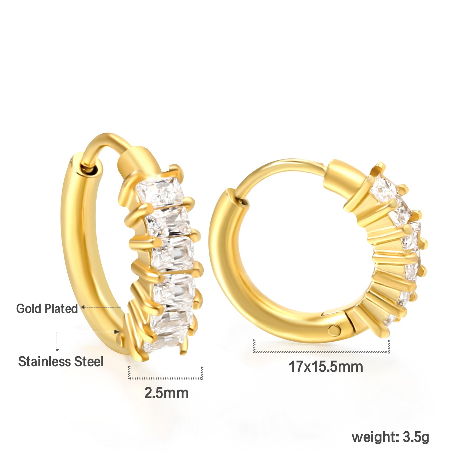 Baguette Crystal Huggie Hoop Earrings