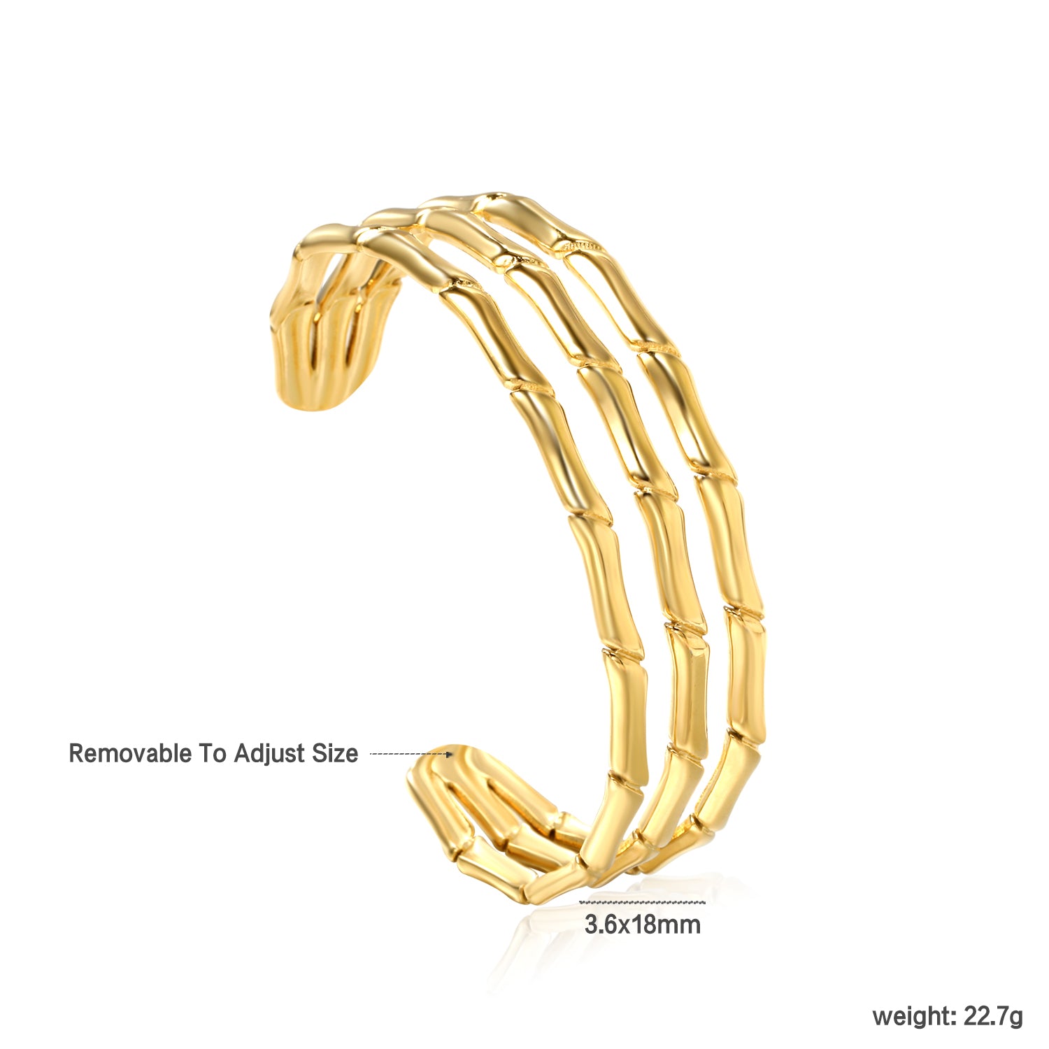 Triple-Row Bamboo Motif Statement Cuff