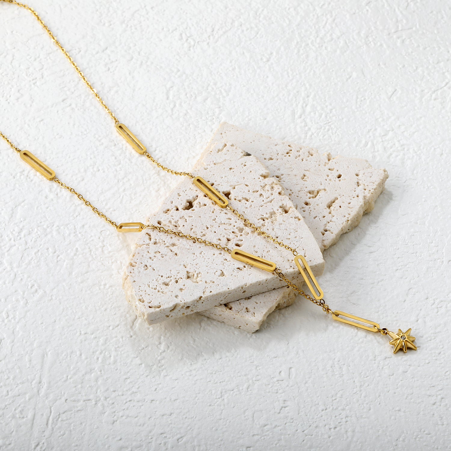 Starburst Compass Y-Necklace with Rectangular Links