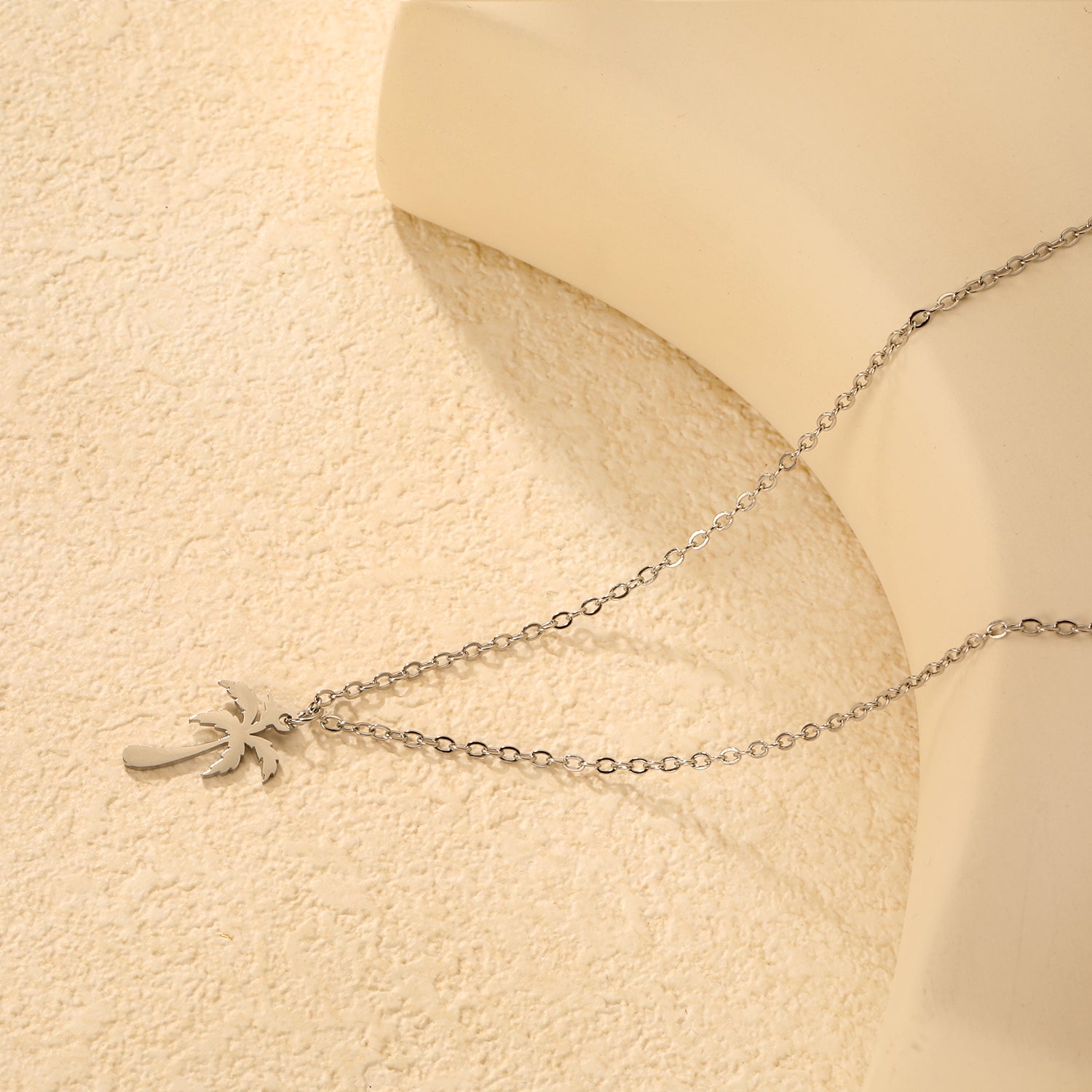 Silver-Toned Minimalist Palm Tree Pendant Necklace