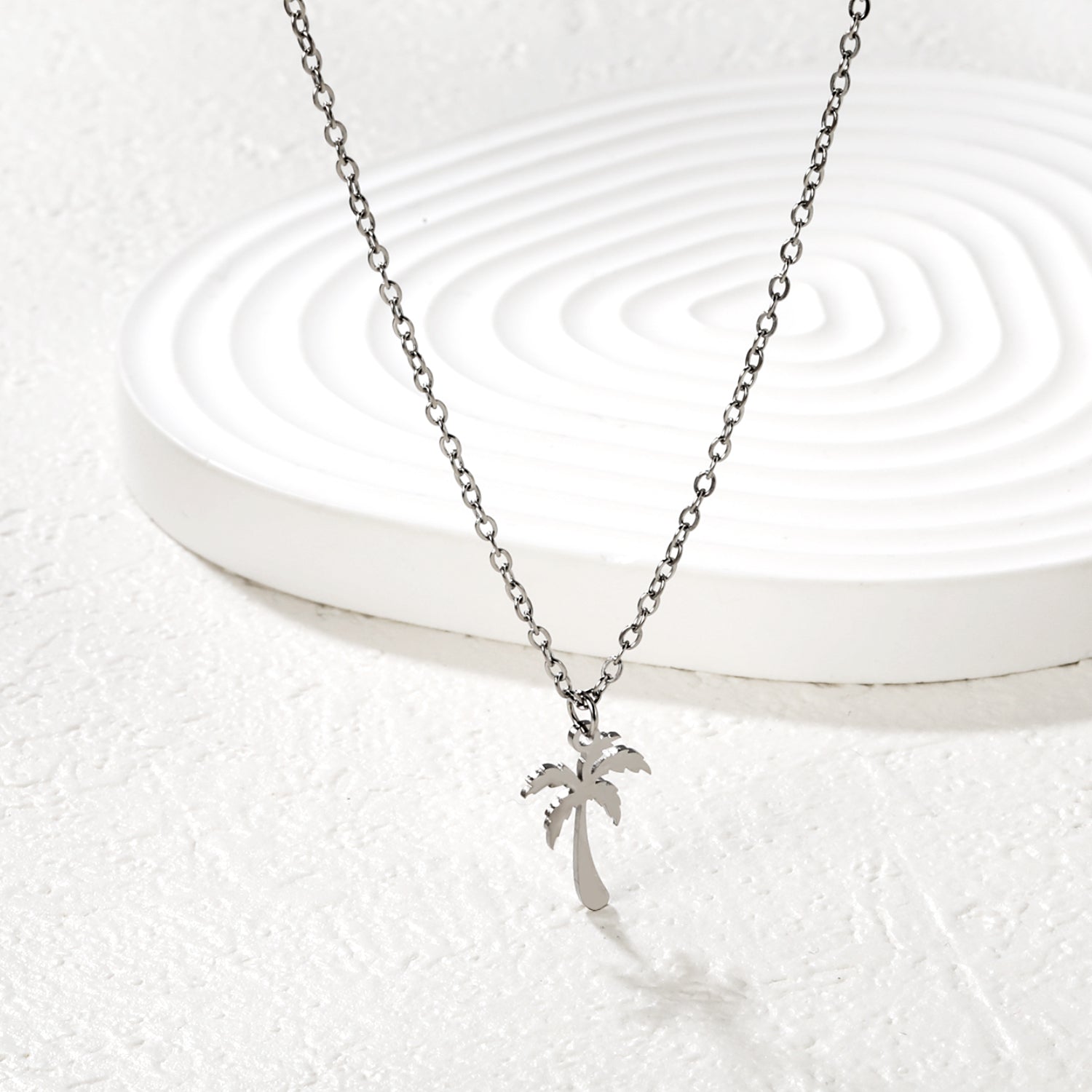 Silver-Toned Minimalist Palm Tree Pendant Necklace