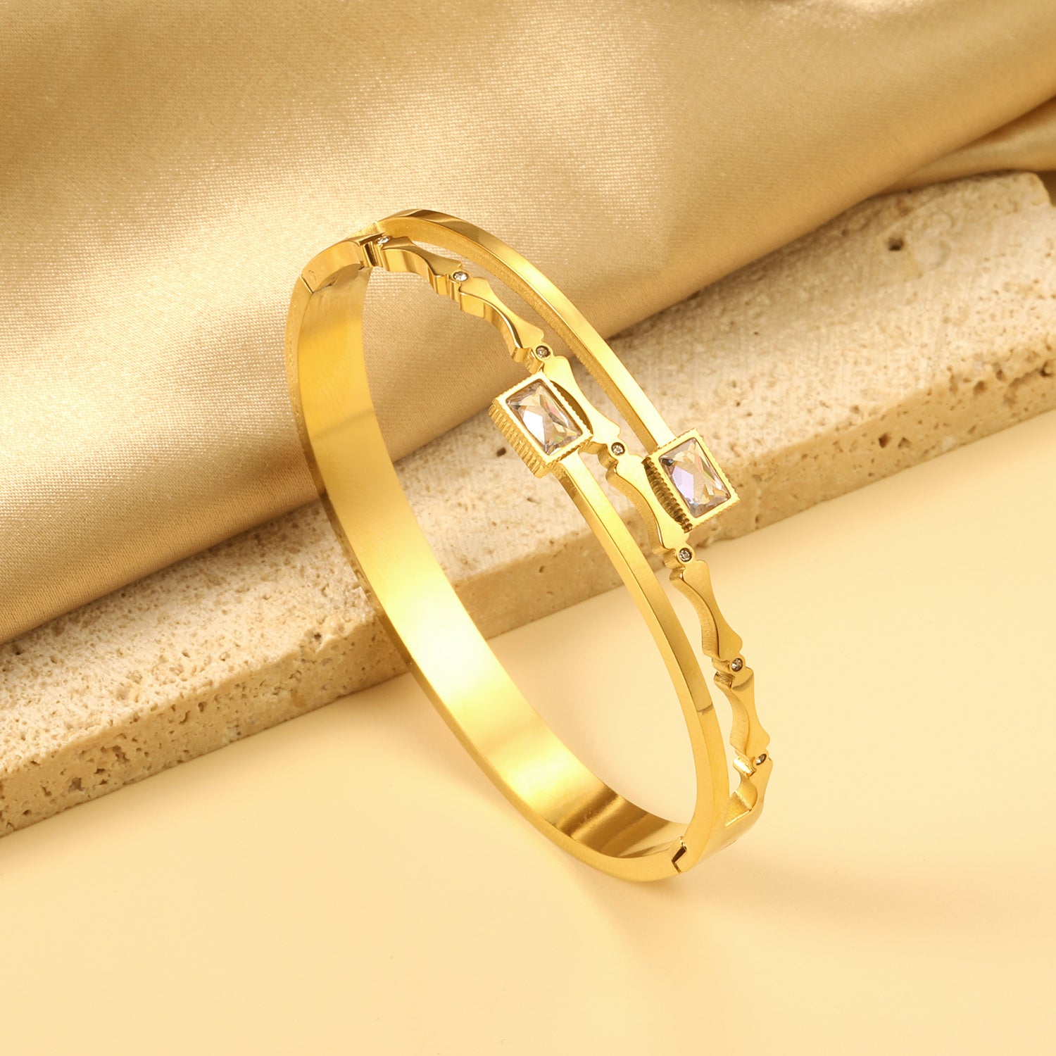 Dual-Band Bangle with Baguette Crystals