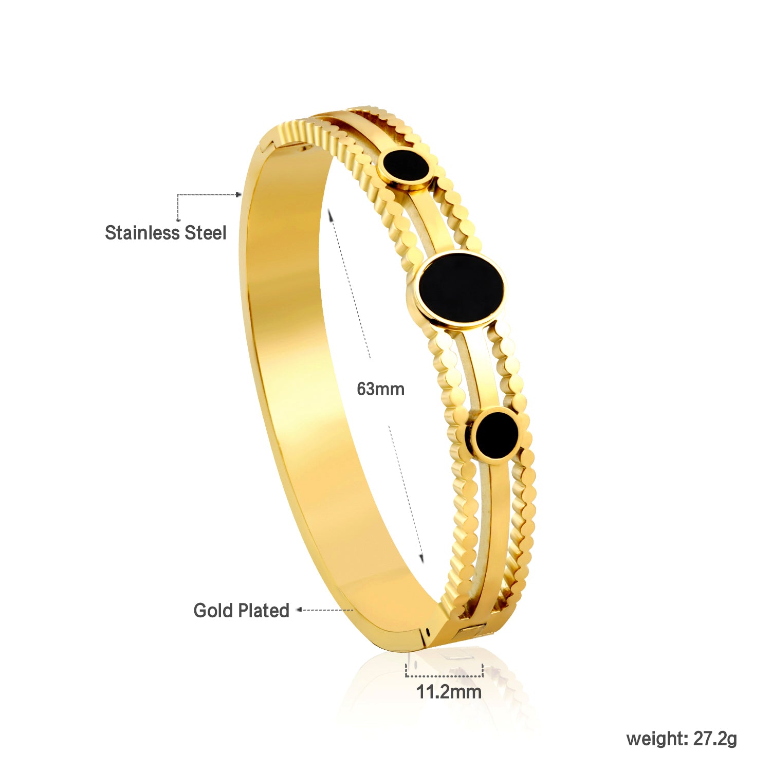 Beaded Bangle with Triple Black Enamel Accents