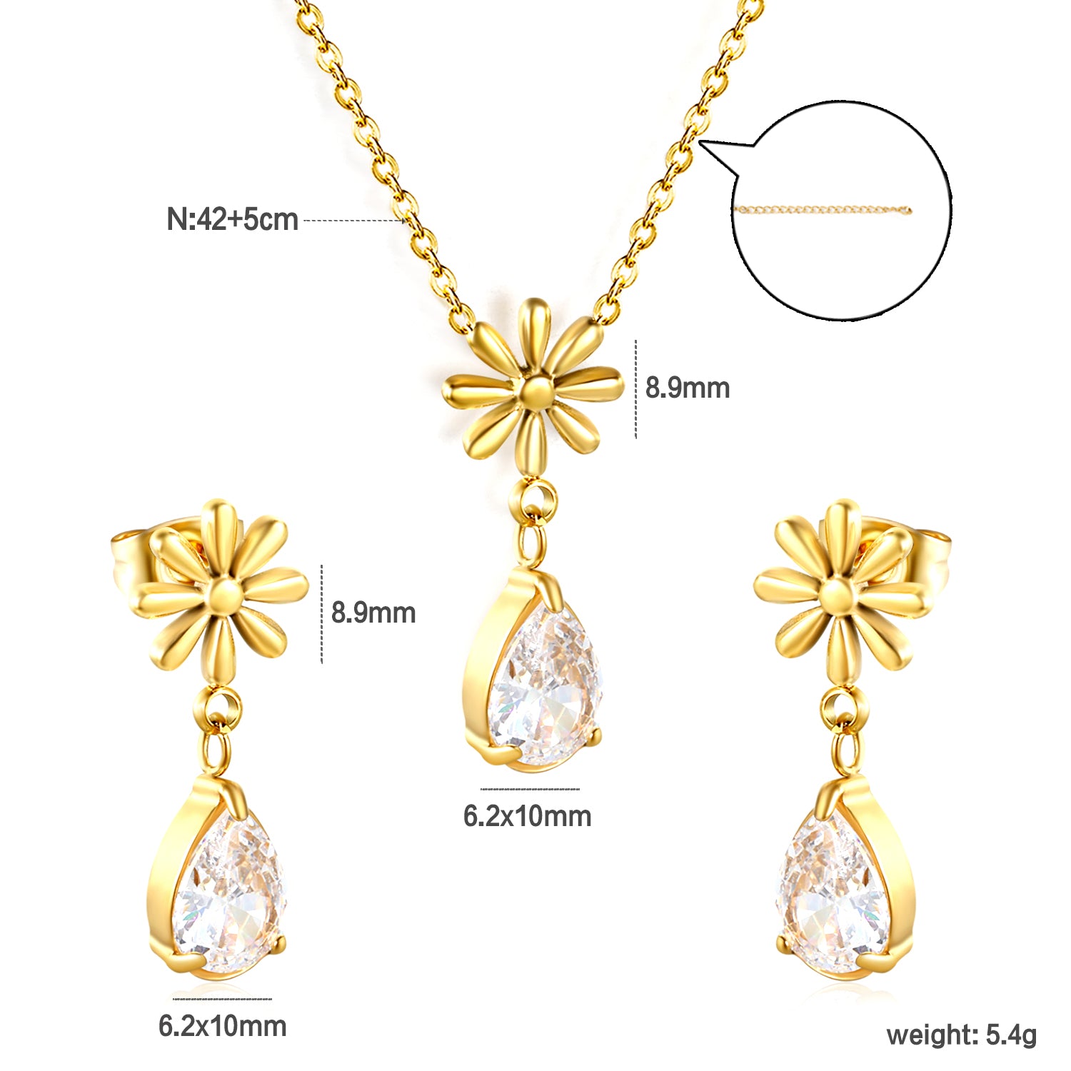 Flower and Teardrop Crystal Jewelry Set