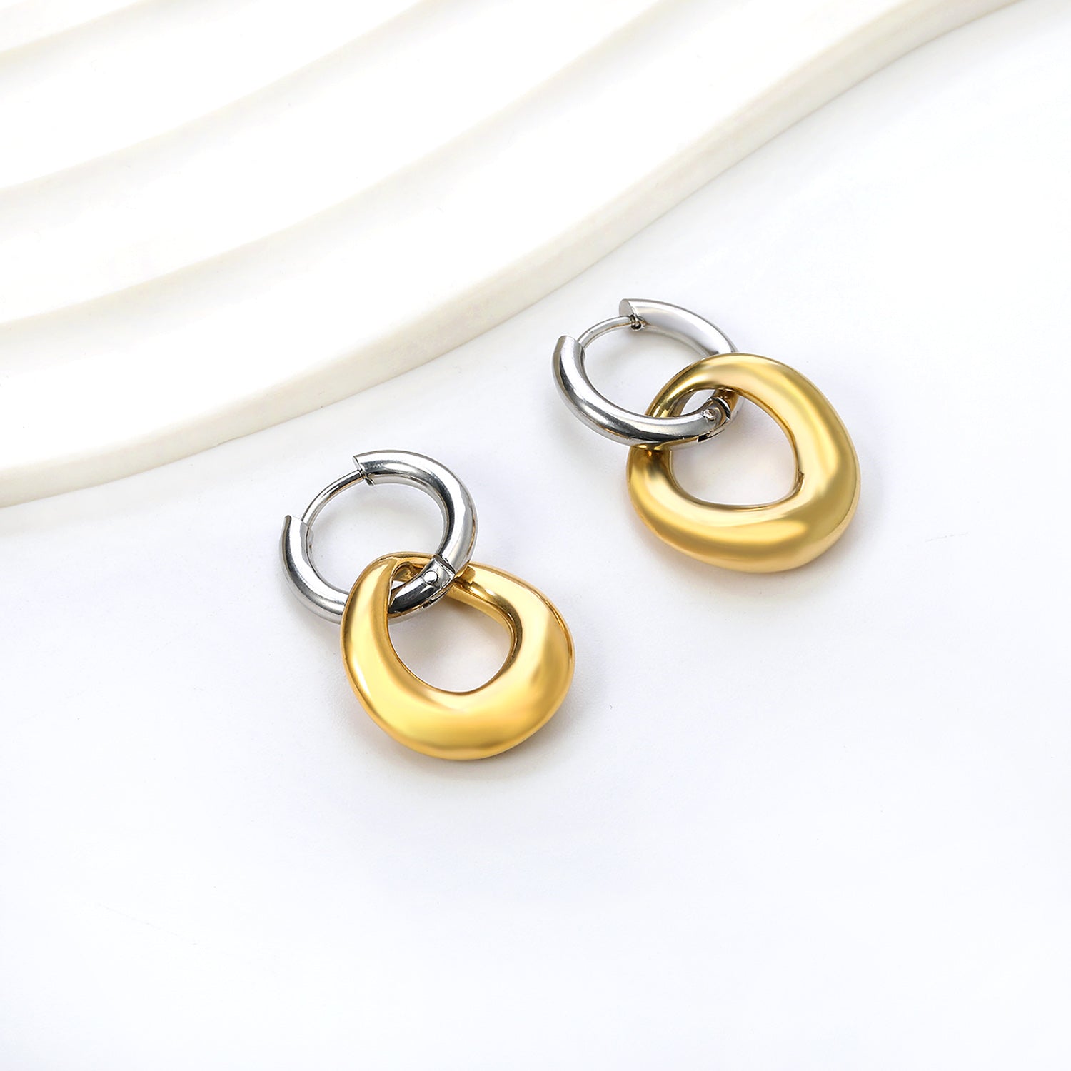 Two-Tone Organic Teardrop Hoop Earrings