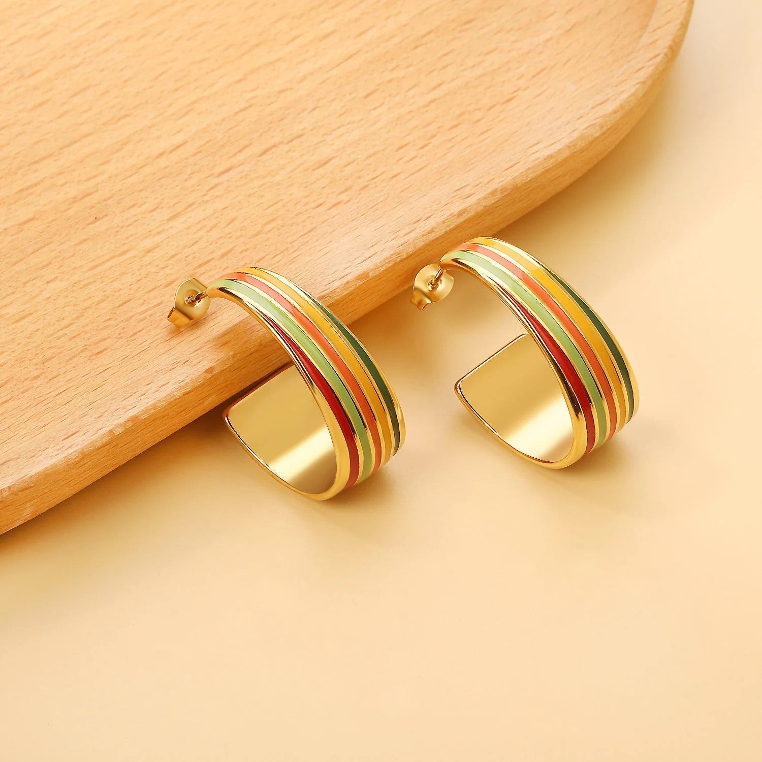 Retro Rainbow Hoop Earrings
