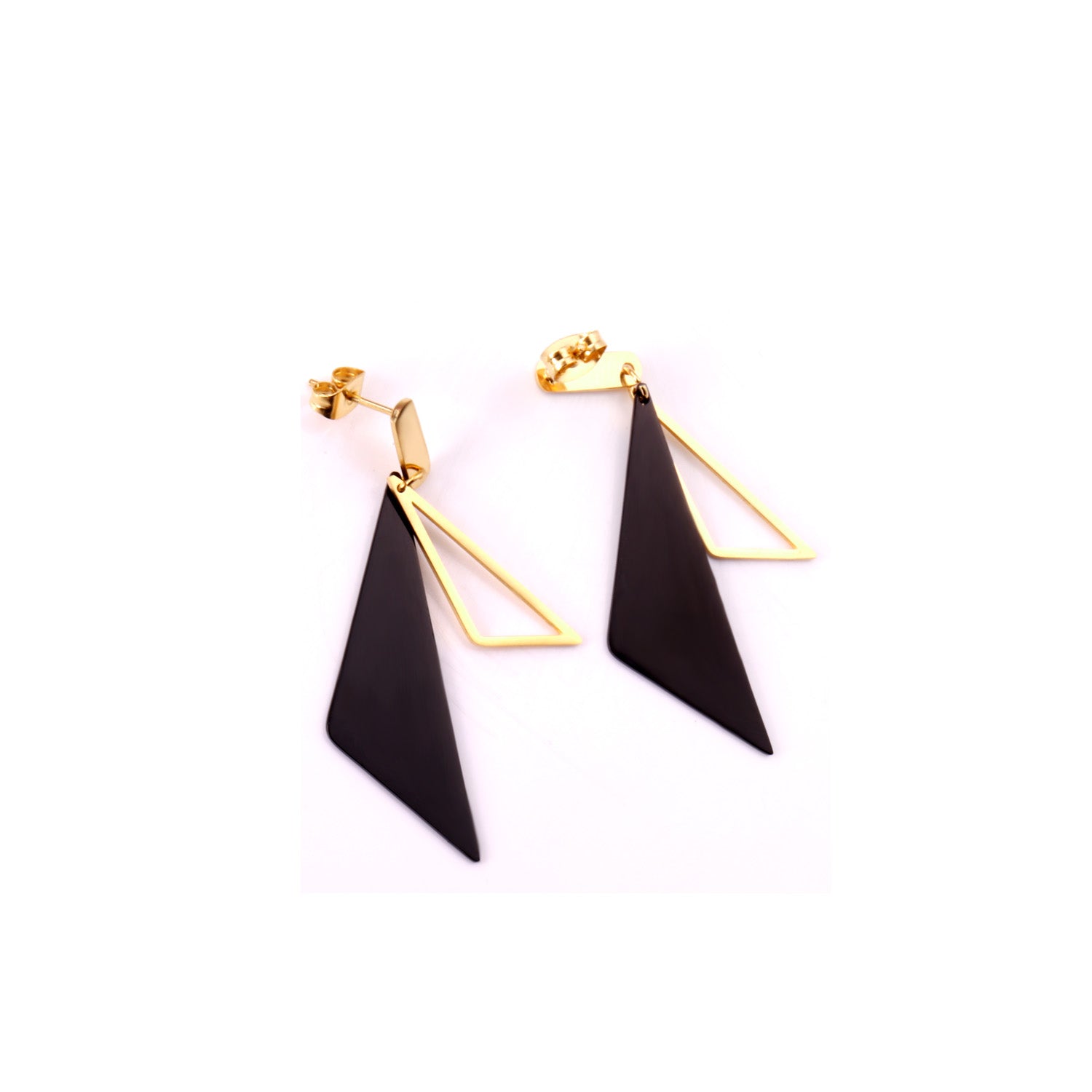 Asymmetric Triangle Drop Earrings in Black & Gold