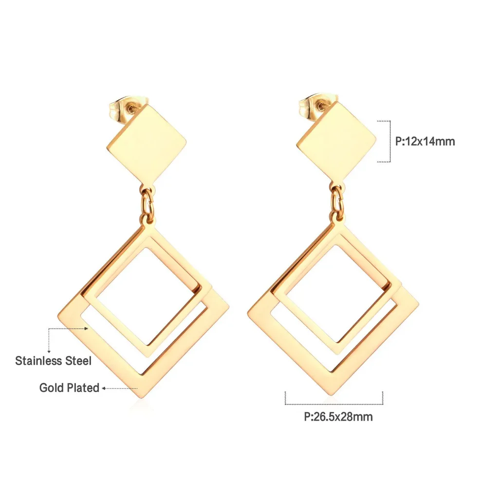 Geometric Double Rhombus Drop Earrings