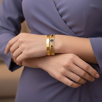 Beaded Bangle with Triple Black Enamel Accents