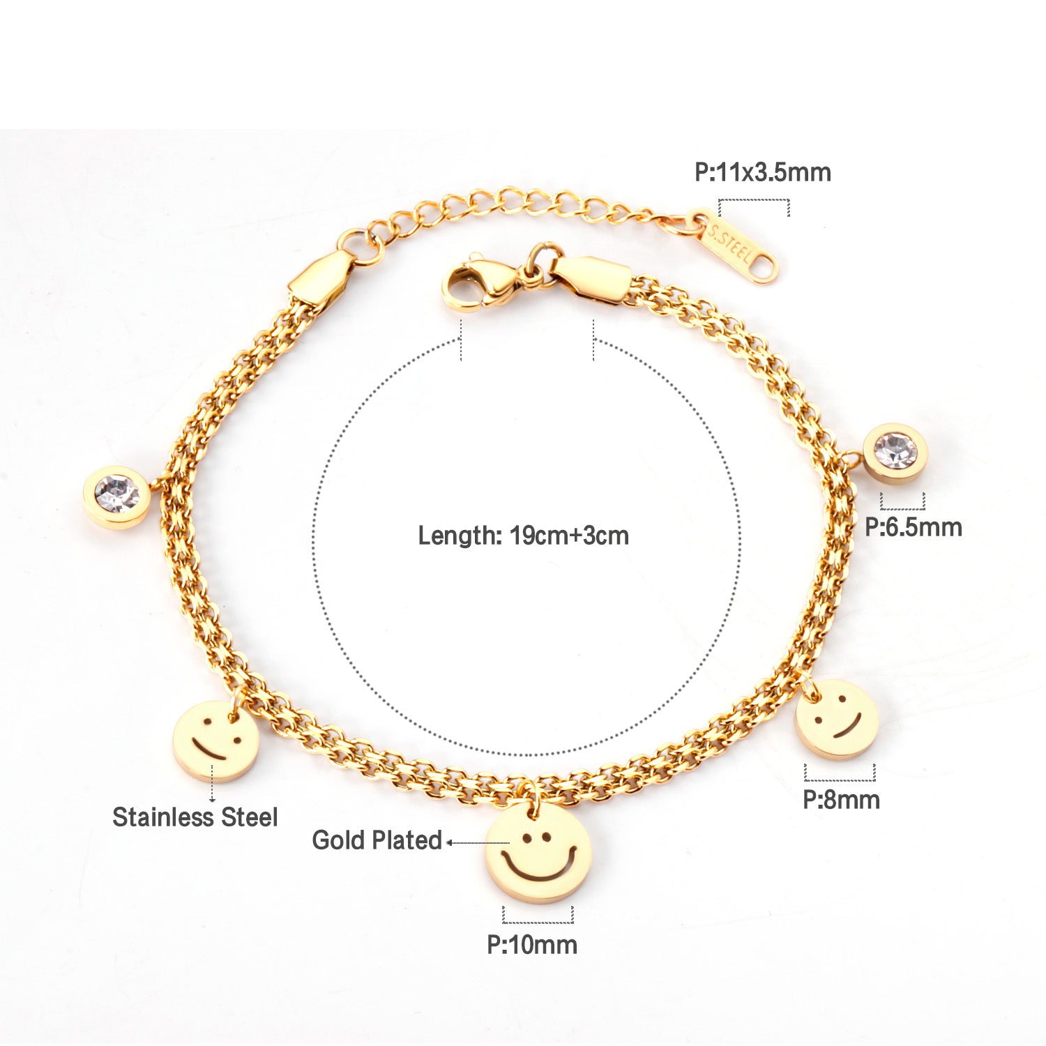 Joyful Smiley Charm Double-Chain Bracelet