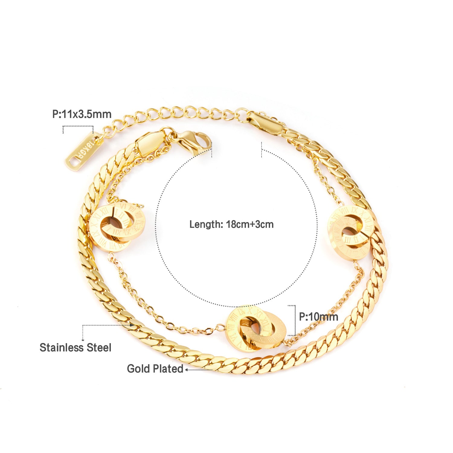 Golden Roman Numeral Interlocking Ring Bracelet
