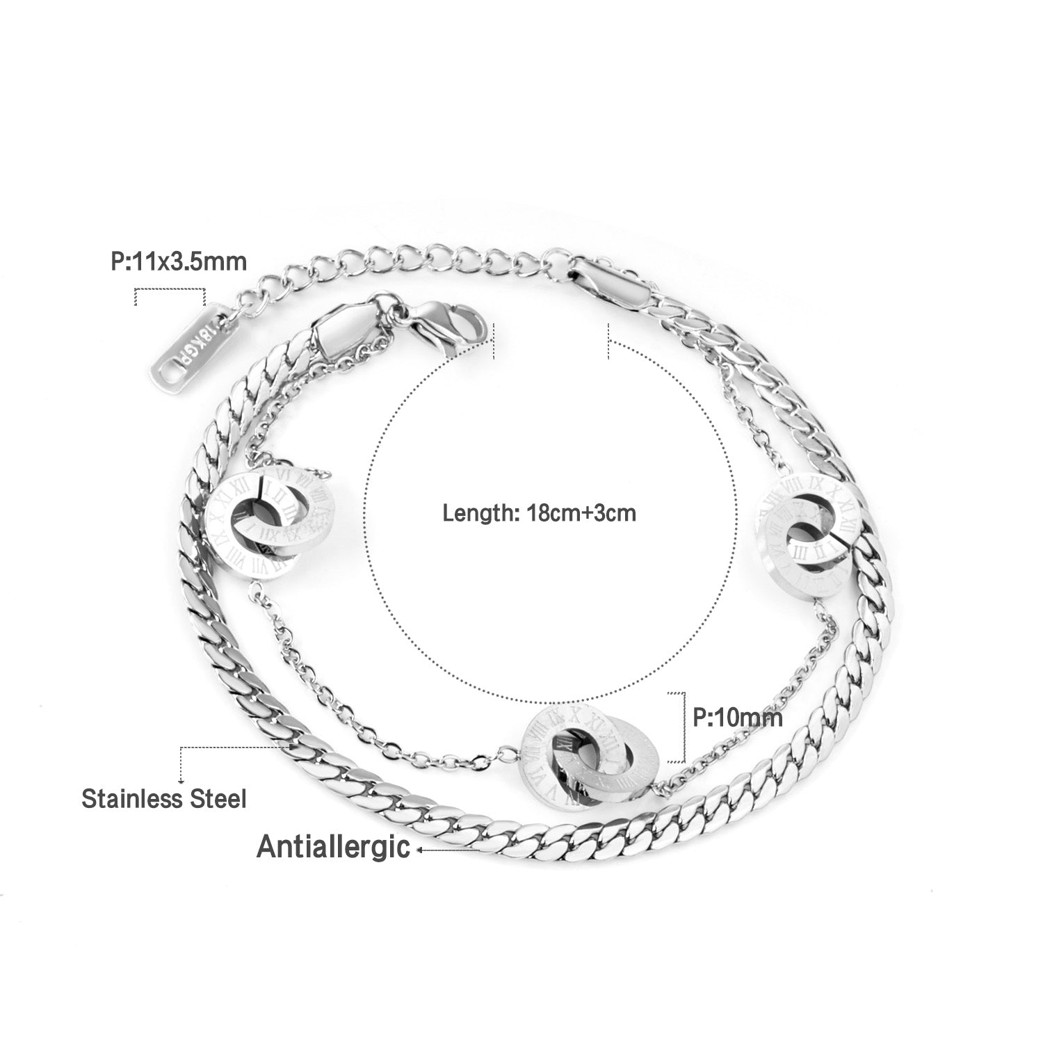 Silver Roman Numeral Interlocking Ring Bracelet