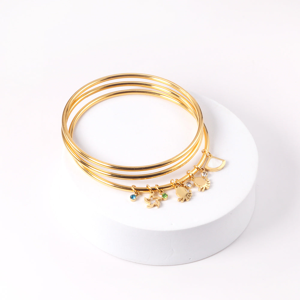 Gold Plated Sea Life Charm Bangle Set