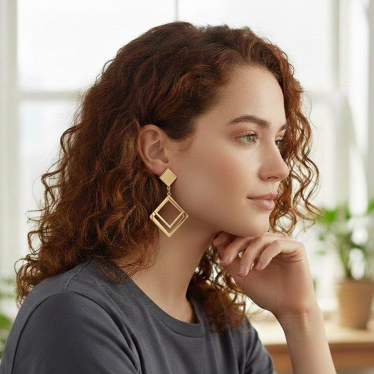 Geometric Double Rhombus Drop Earrings