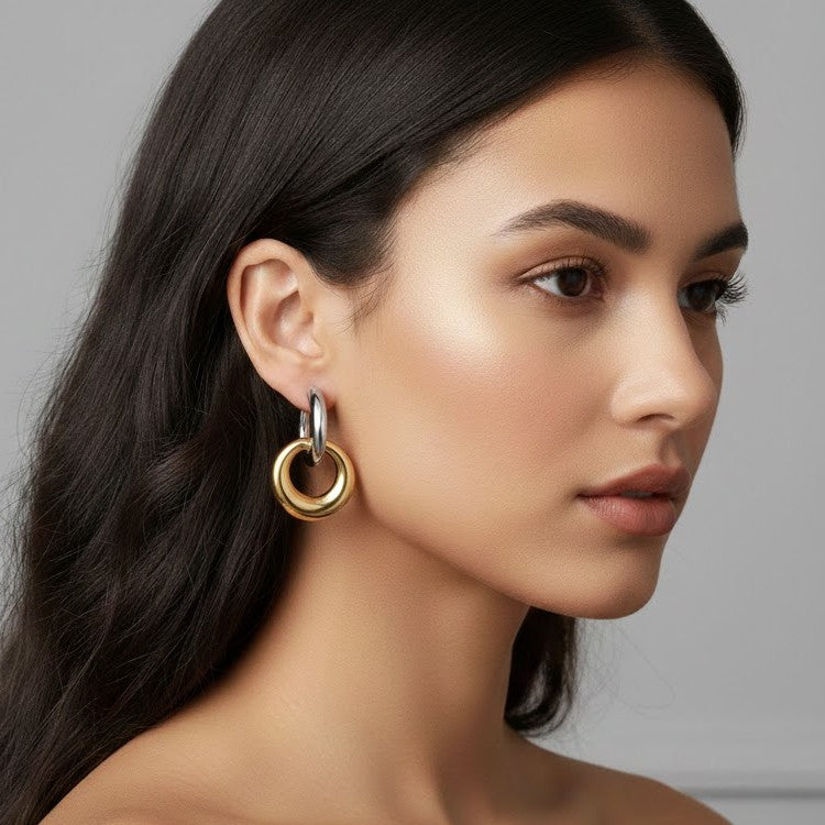 Two-Tone Organic Teardrop Hoop Earrings