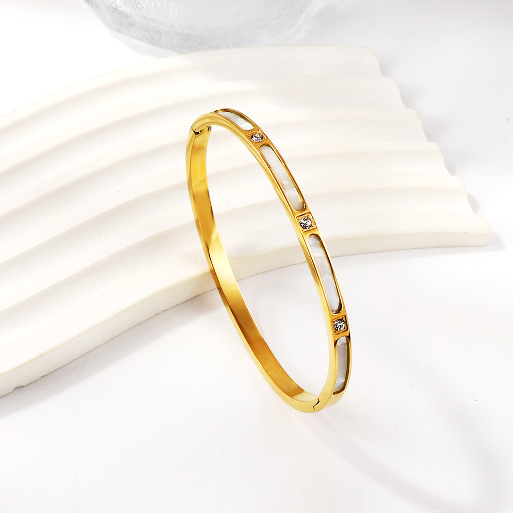 Bangle with Mother of Pearl Inlay & Crystals