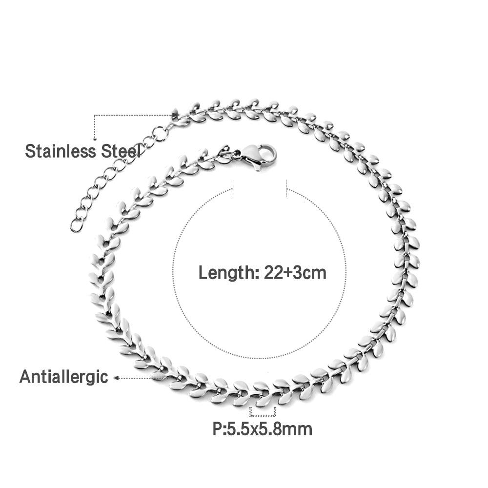 Silver Laurel Leaf Anklet