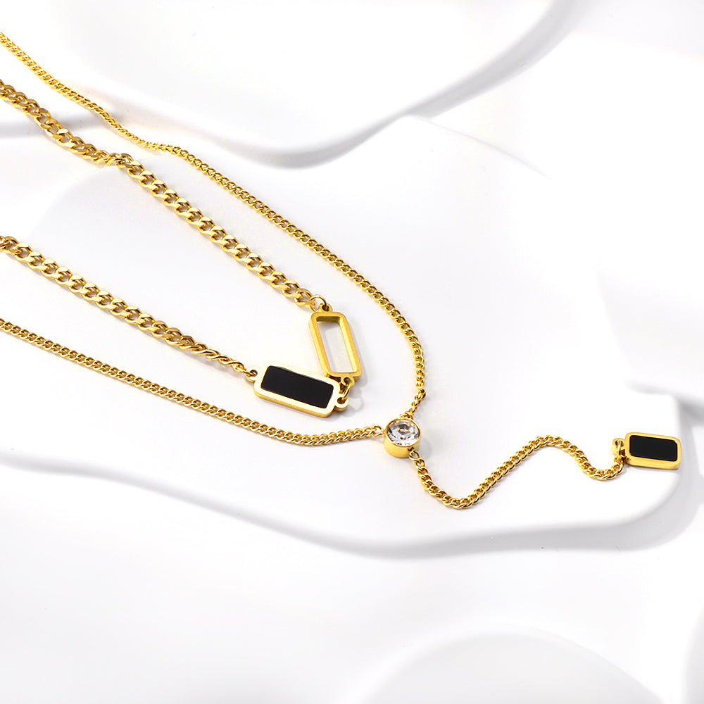 Layered Y-Necklace with Black Enamel Rectangles