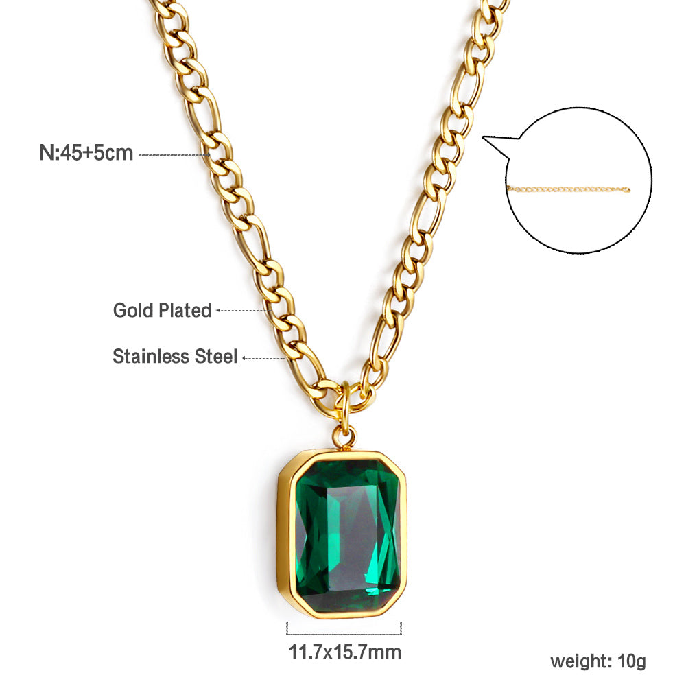 Rectangular Emerald Green Crystal Pendant Necklace