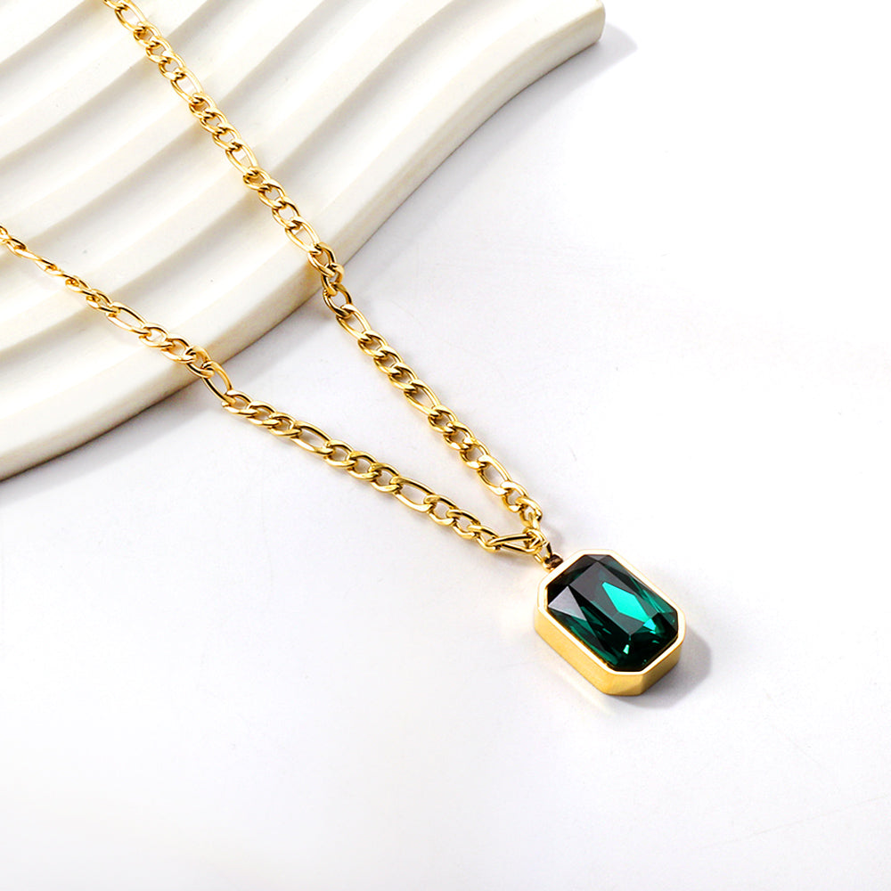 Rectangular Emerald Green Crystal Pendant Necklace