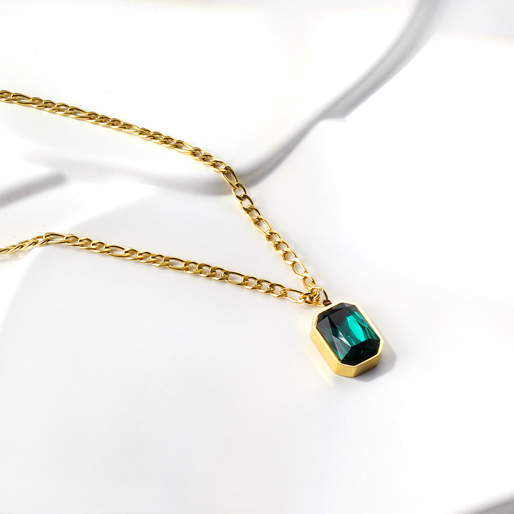 Rectangular Emerald Green Crystal Pendant Necklace