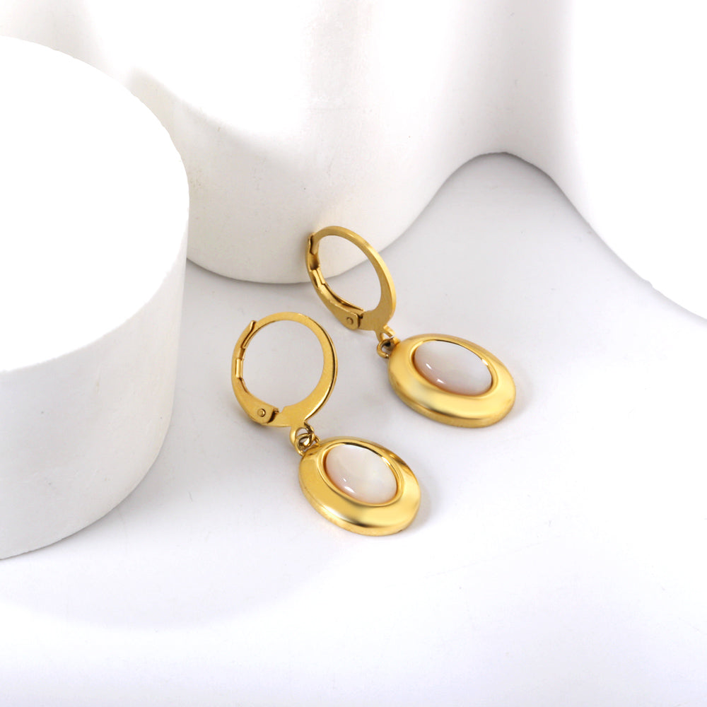 Oval Mother of Pearl Drop Earrings