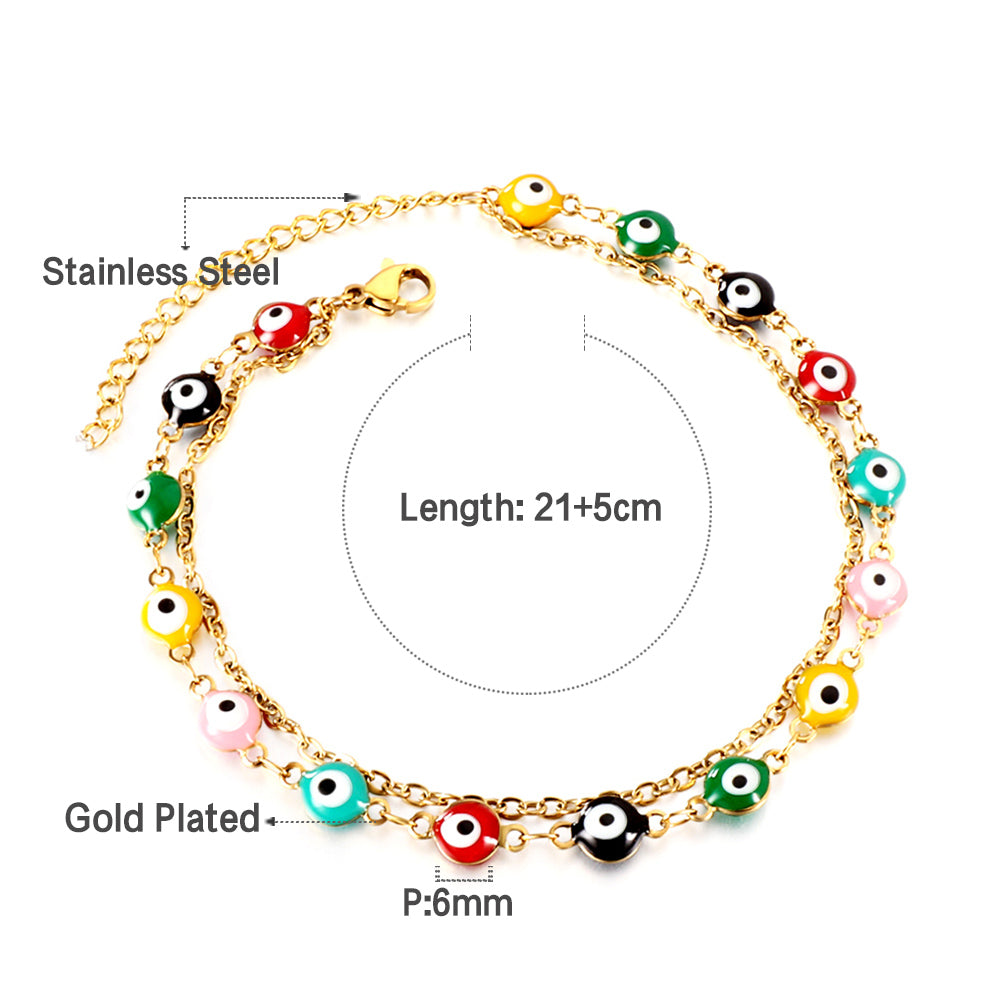 Bohemian Colorful Enamel Evil Eye Protection Anklet