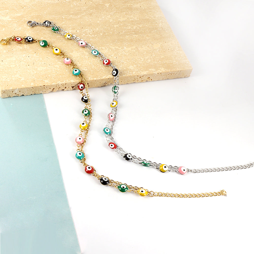 Bohemian Colorful Enamel Evil Eye Protection Anklet
