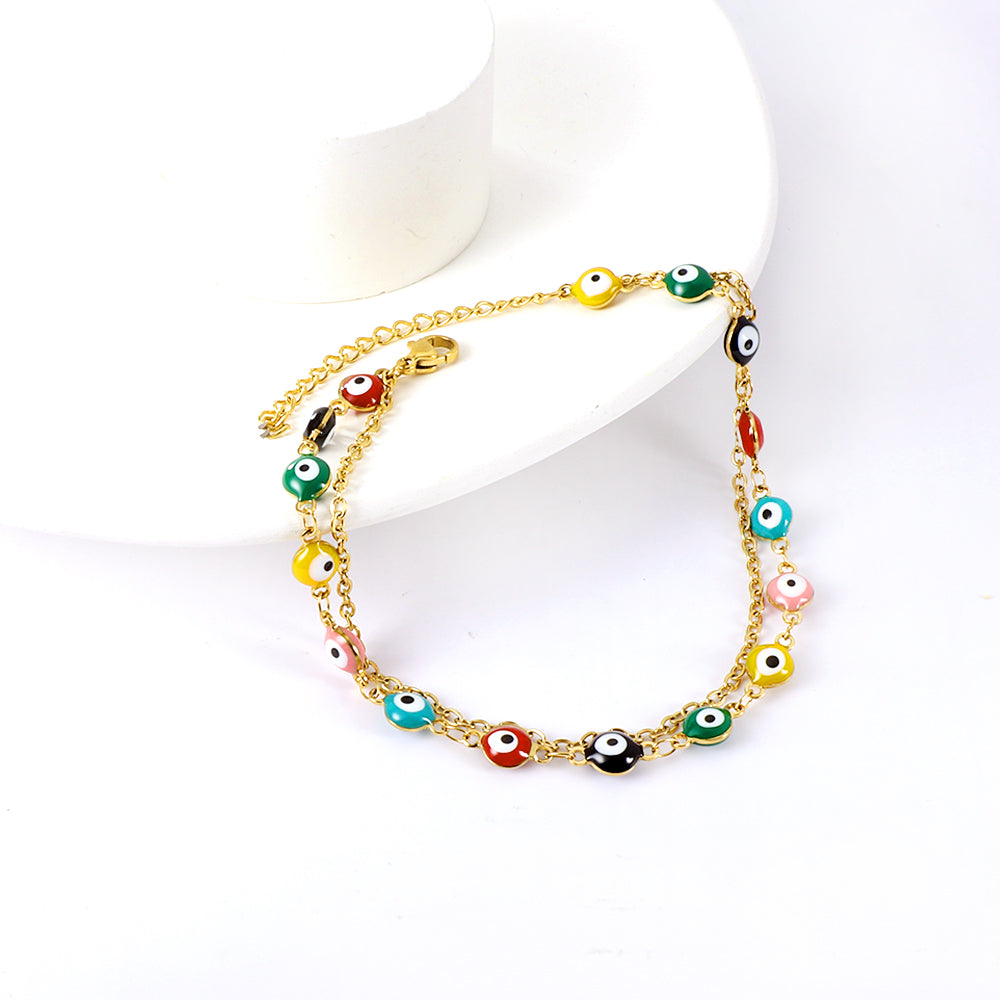 Bohemian Colorful Enamel Evil Eye Protection Anklet