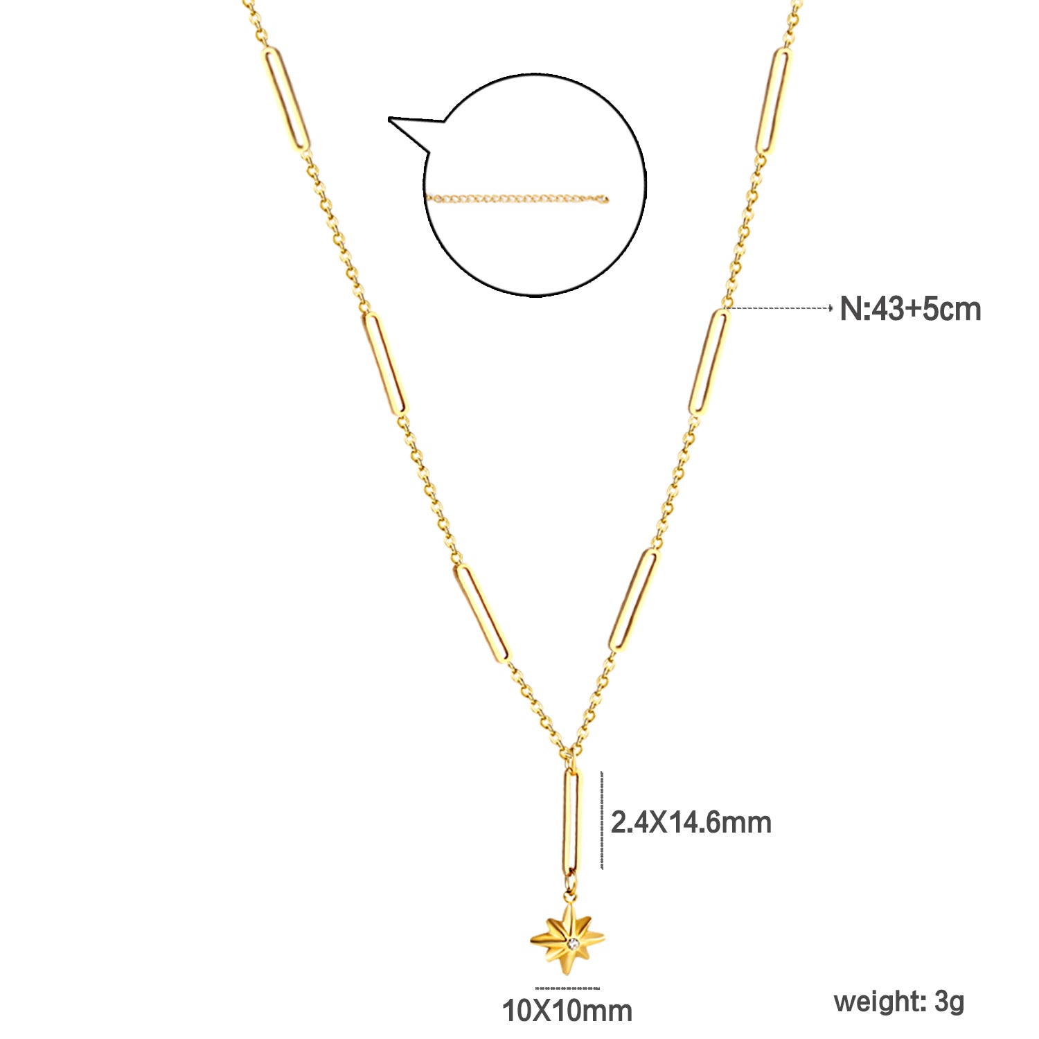 Starburst Compass Y-Necklace with Rectangular Links