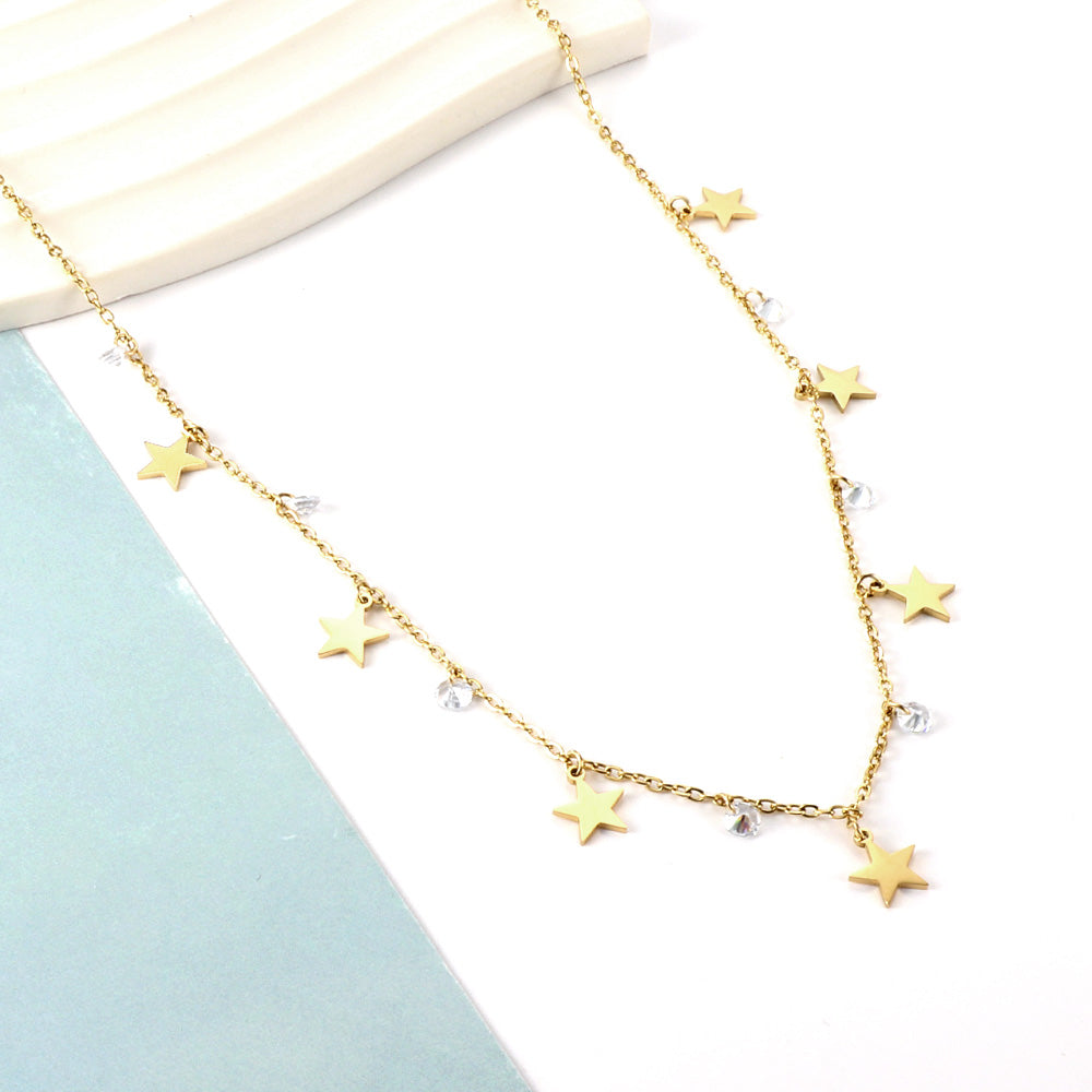 Celestial Star and Crystal Charm Necklace