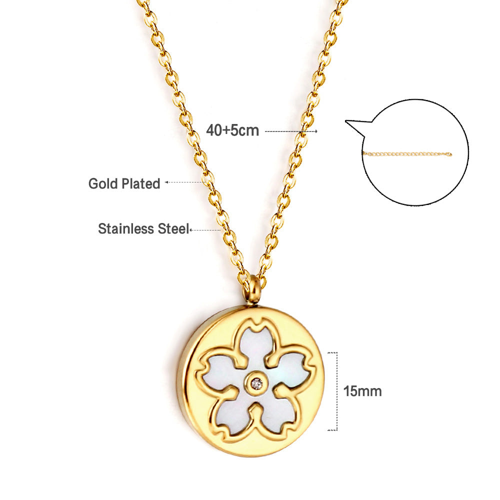 Floral Inlay Disc Pendant Necklace