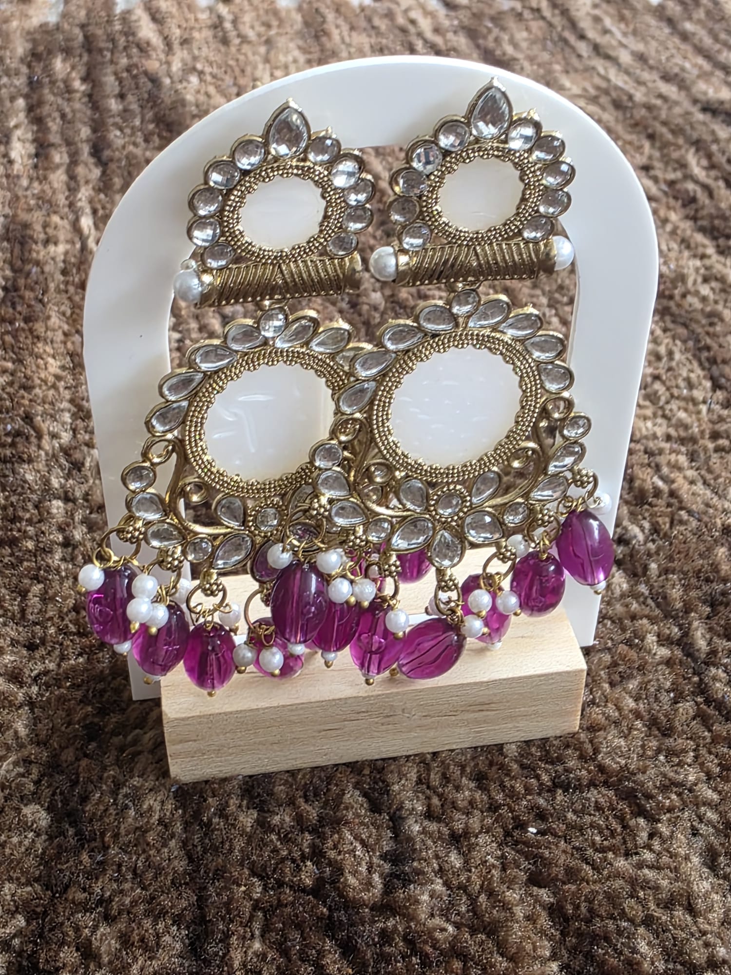 Exquisite Gold Kundan & Mother of Pearl Double Drop Earrings with Lemon (Yellow, Green, Pink) Bead Cascades