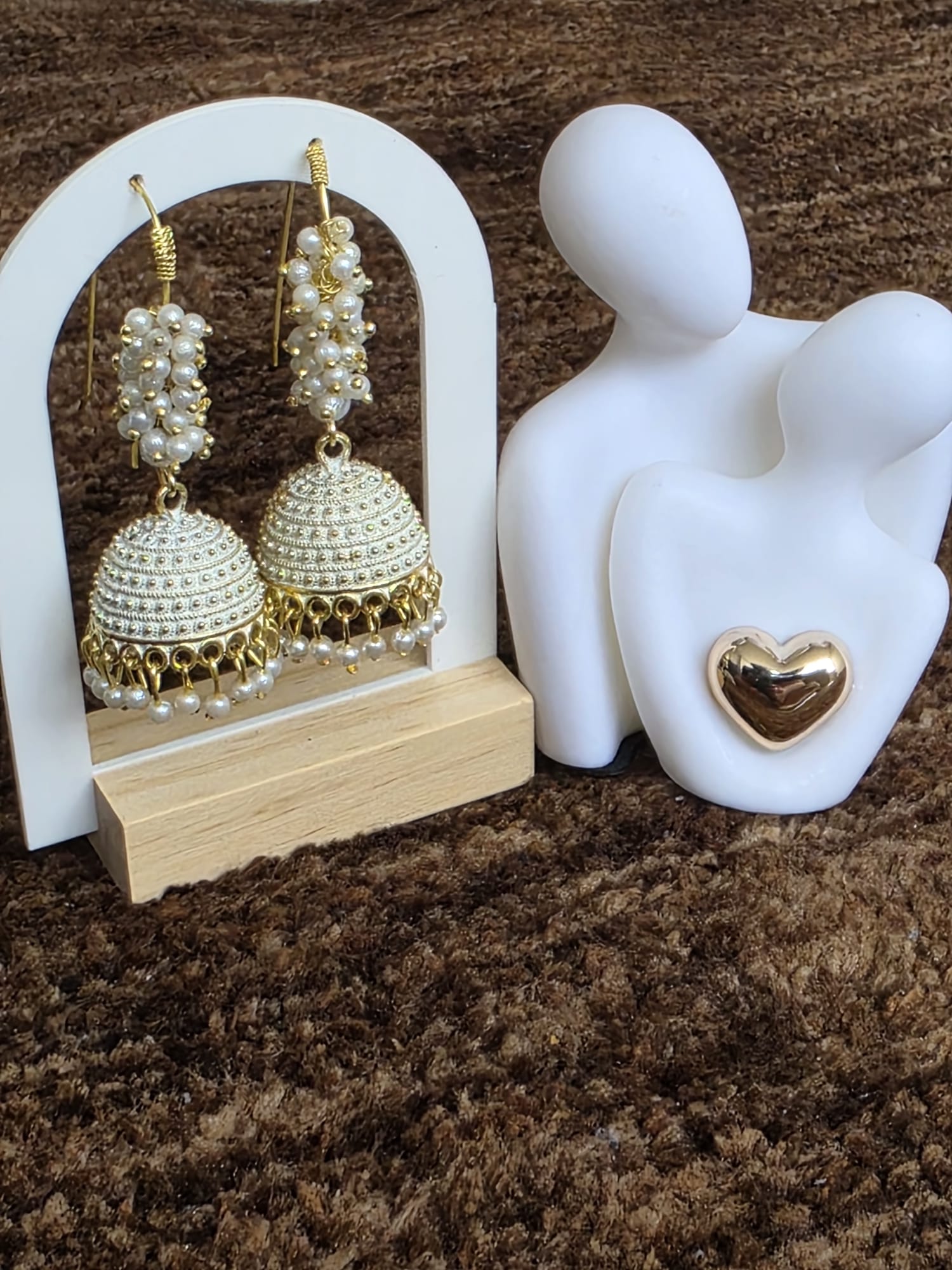 Antique Gold & Forest (Green, Pink, White) Beaded Jhumka Earrings