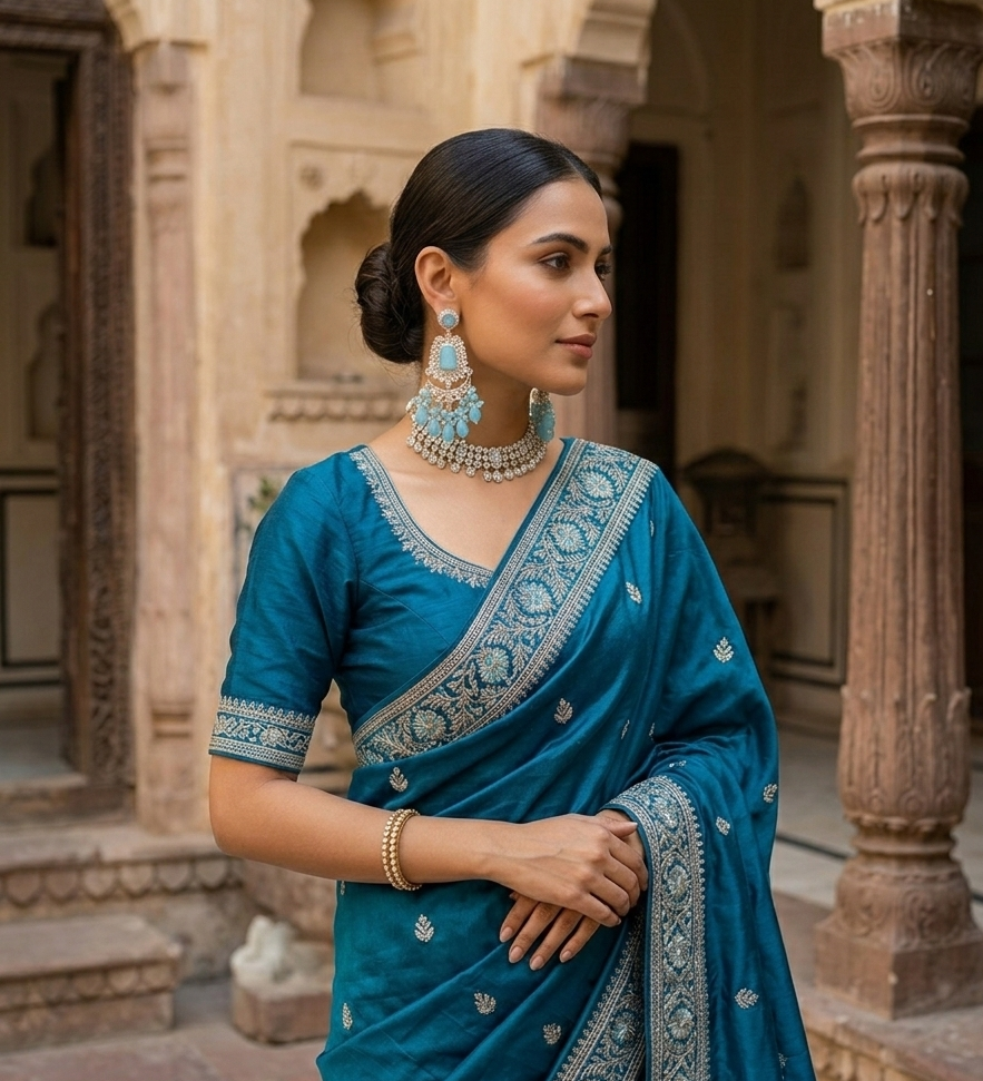 (Sky Blue, Purple, Red, Blue, Pink) Kundan-Style Chandelier Earrings