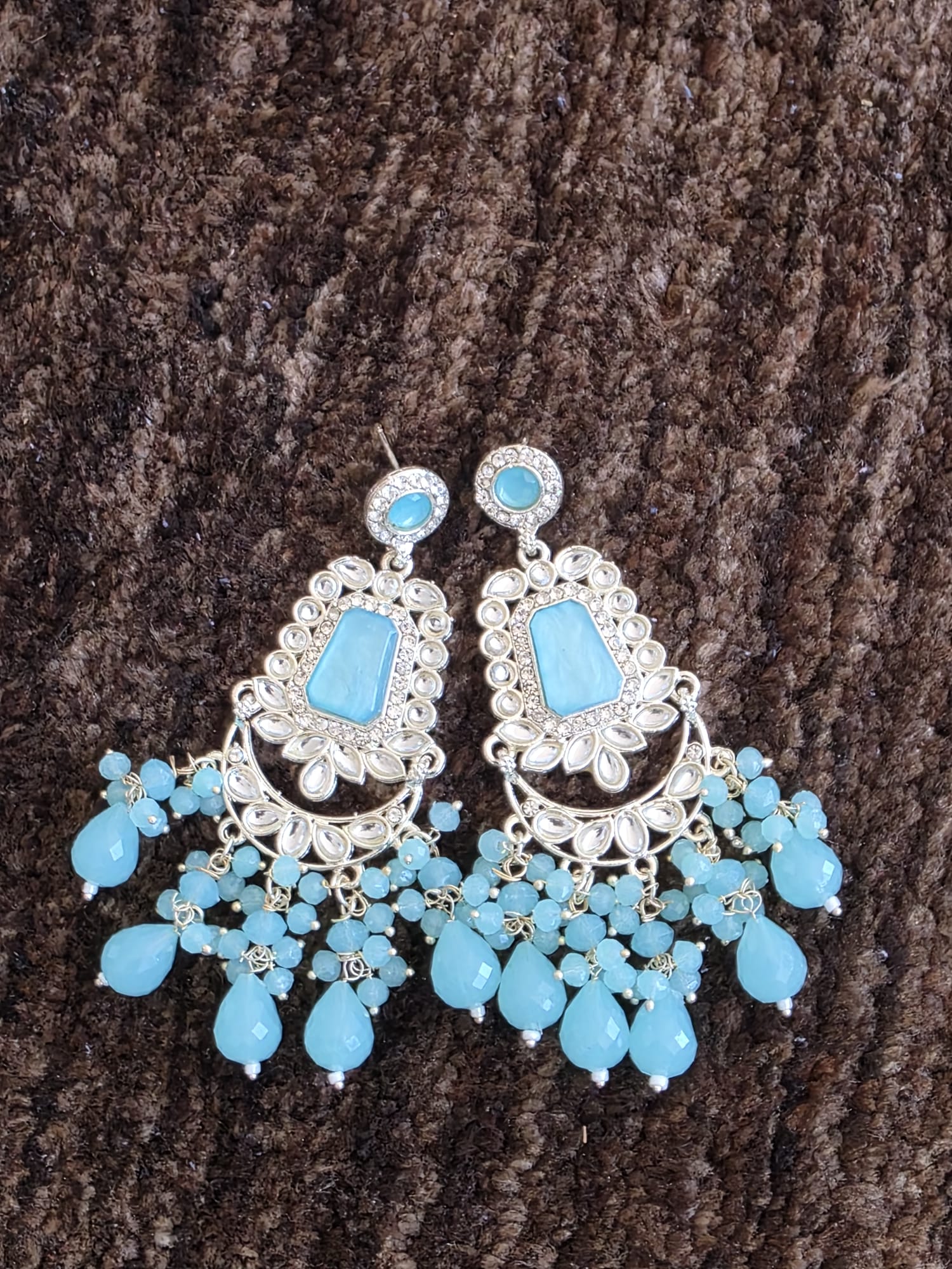 (Sky Blue, Purple, Red, Blue, Pink) Kundan-Style Chandelier Earrings
