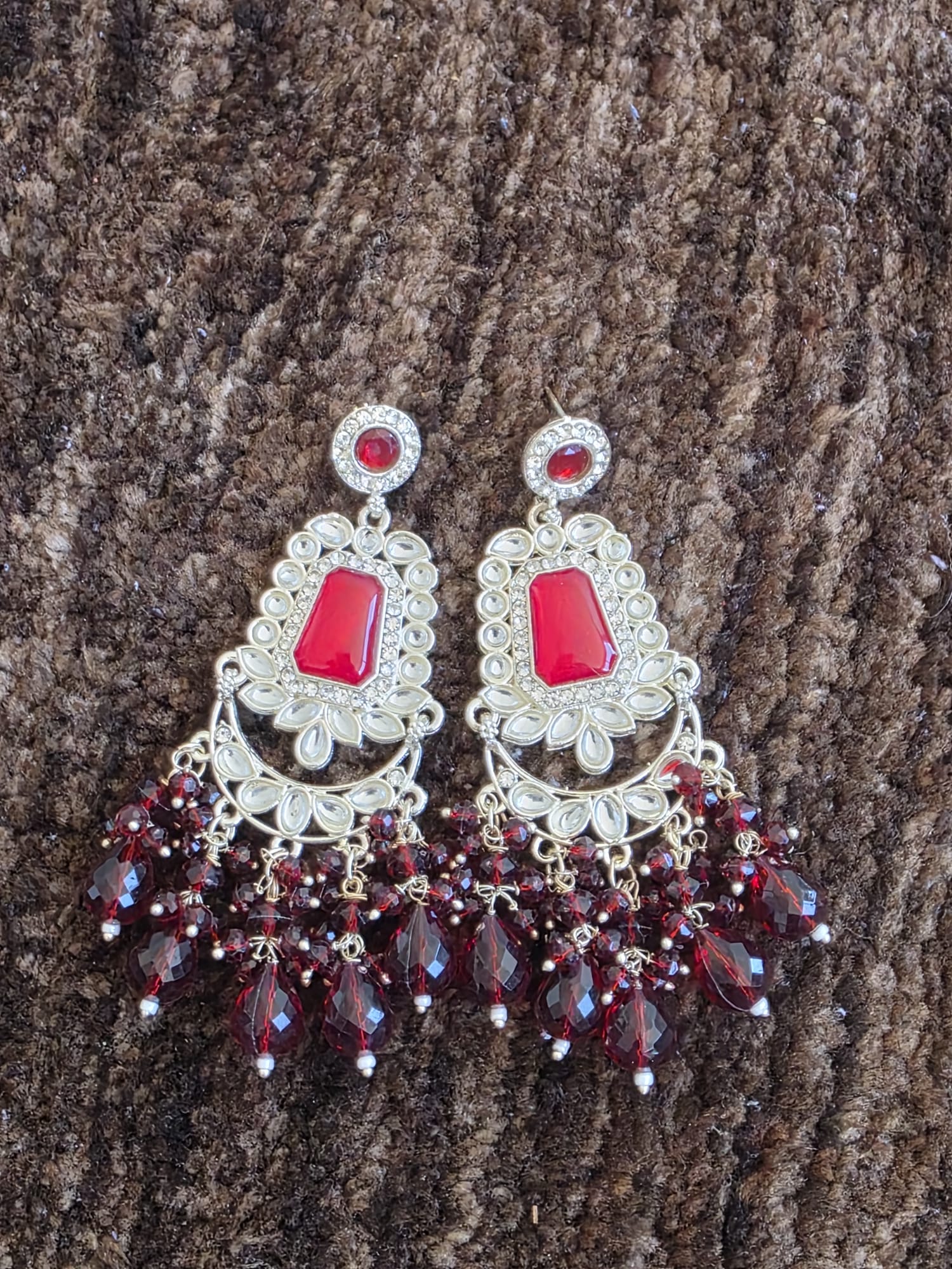 (Sky Blue, Purple, Red, Blue, Pink) Kundan-Style Chandelier Earrings