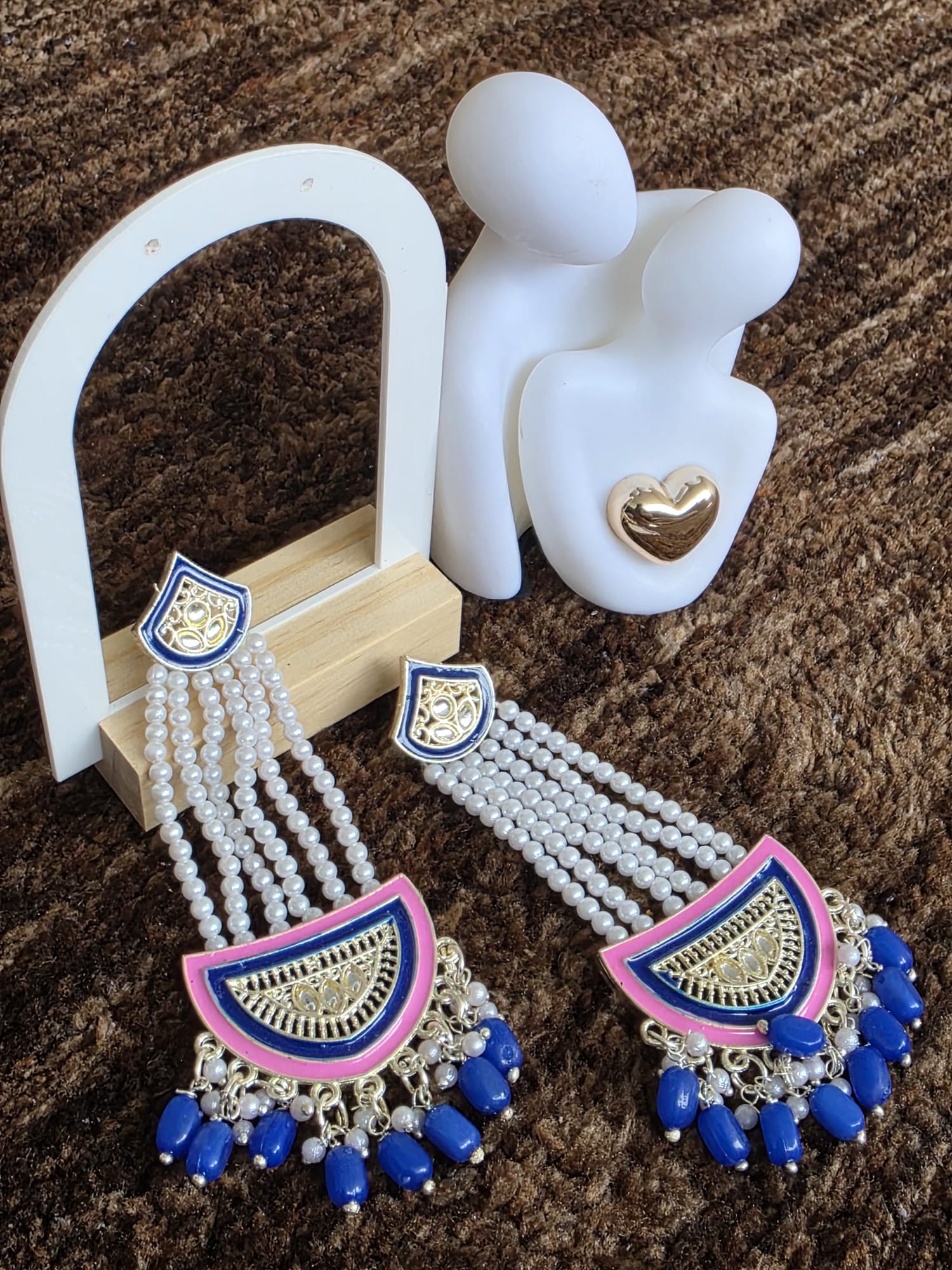 Azure Majesty: Exquisite Meenakari and Pearl Drop Long Earrings