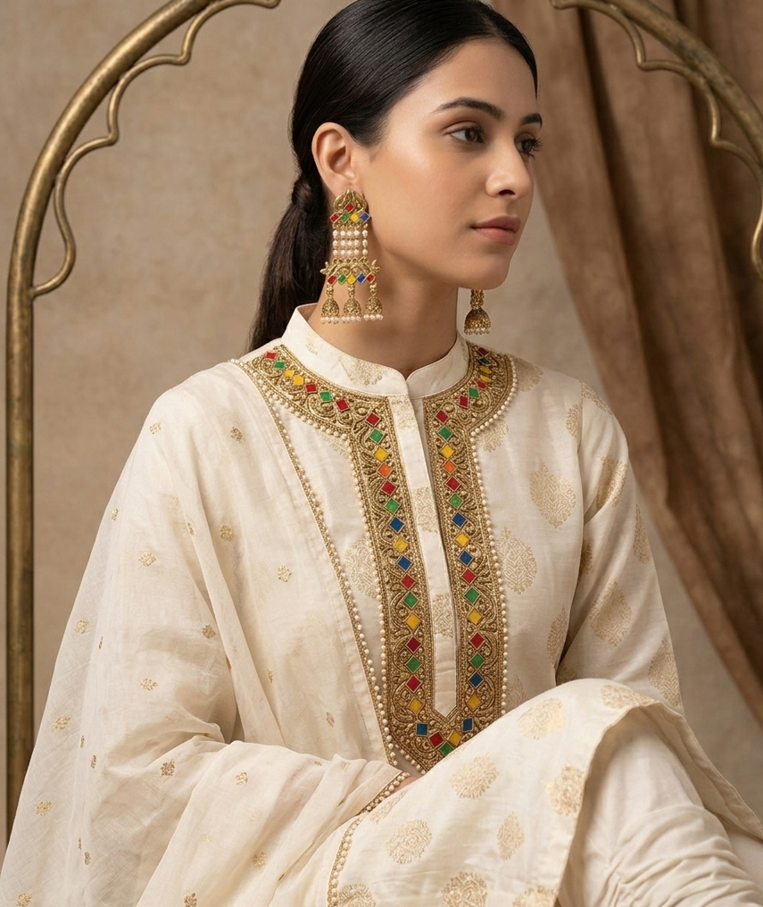 Long Multi-Color and Multi-Bell Gold Jhumka Earrings