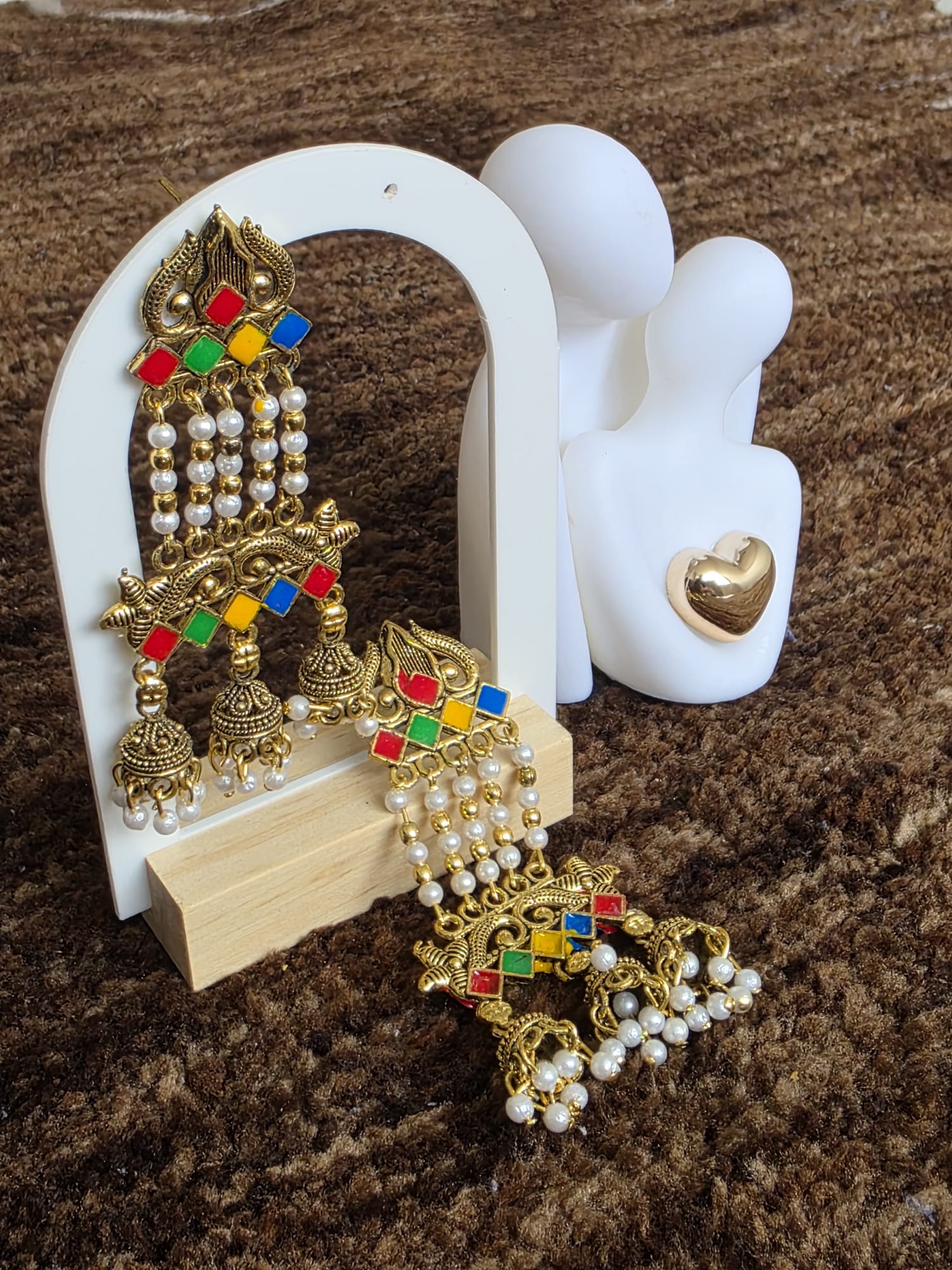 Long Multi-Color and Multi-Bell Gold Jhumka Earrings