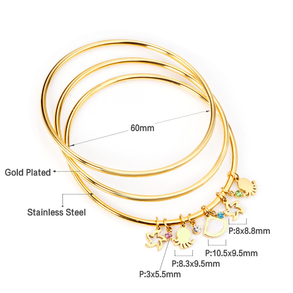 Gold Plated Sea Life Charm Bangle Set